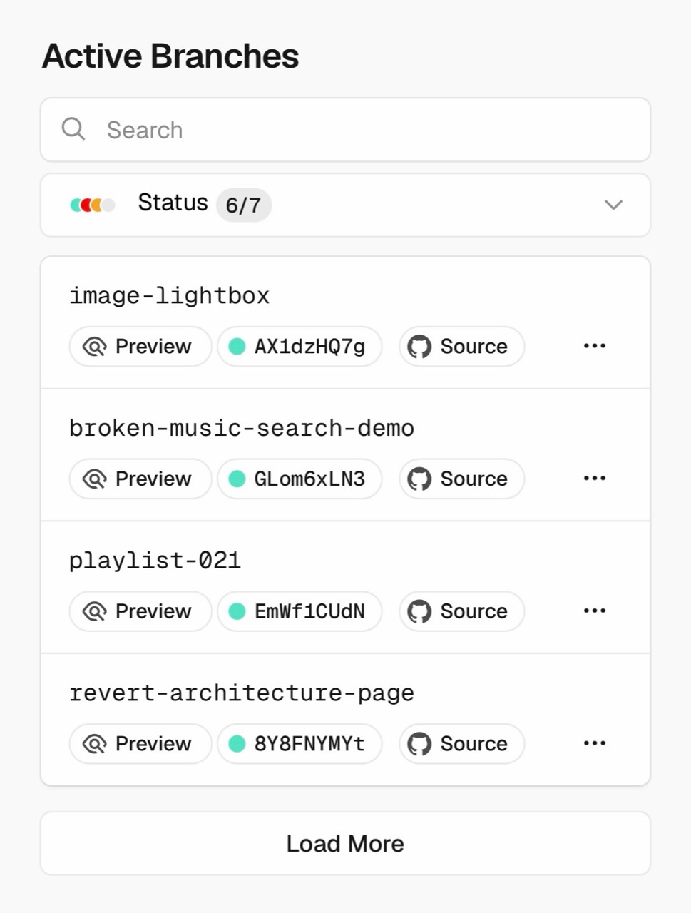 Vercel mobile dashboard showing active branch previews